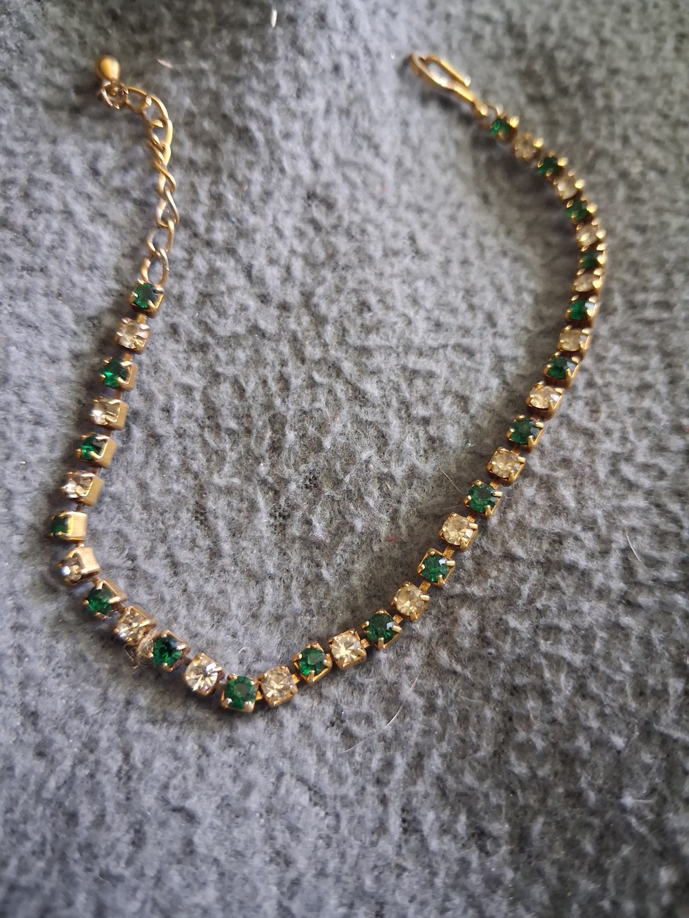 Gold Tone Tennis Bracelet with Green and Clear Stones